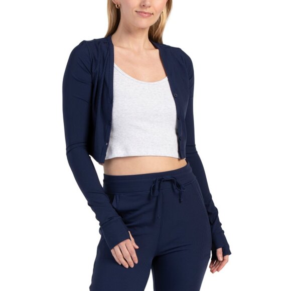 CREAM YOGA Navy Jamie Crop Cardigan - Picture 1 of 2